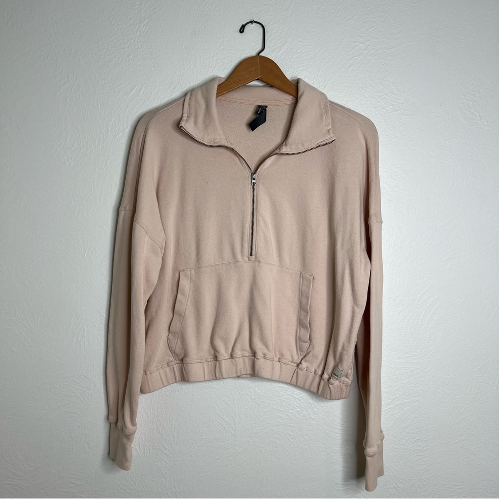 Vuori Pink Organic Cotton Long Sleeve Half Zip Front Cropped Sweatshirt Size S